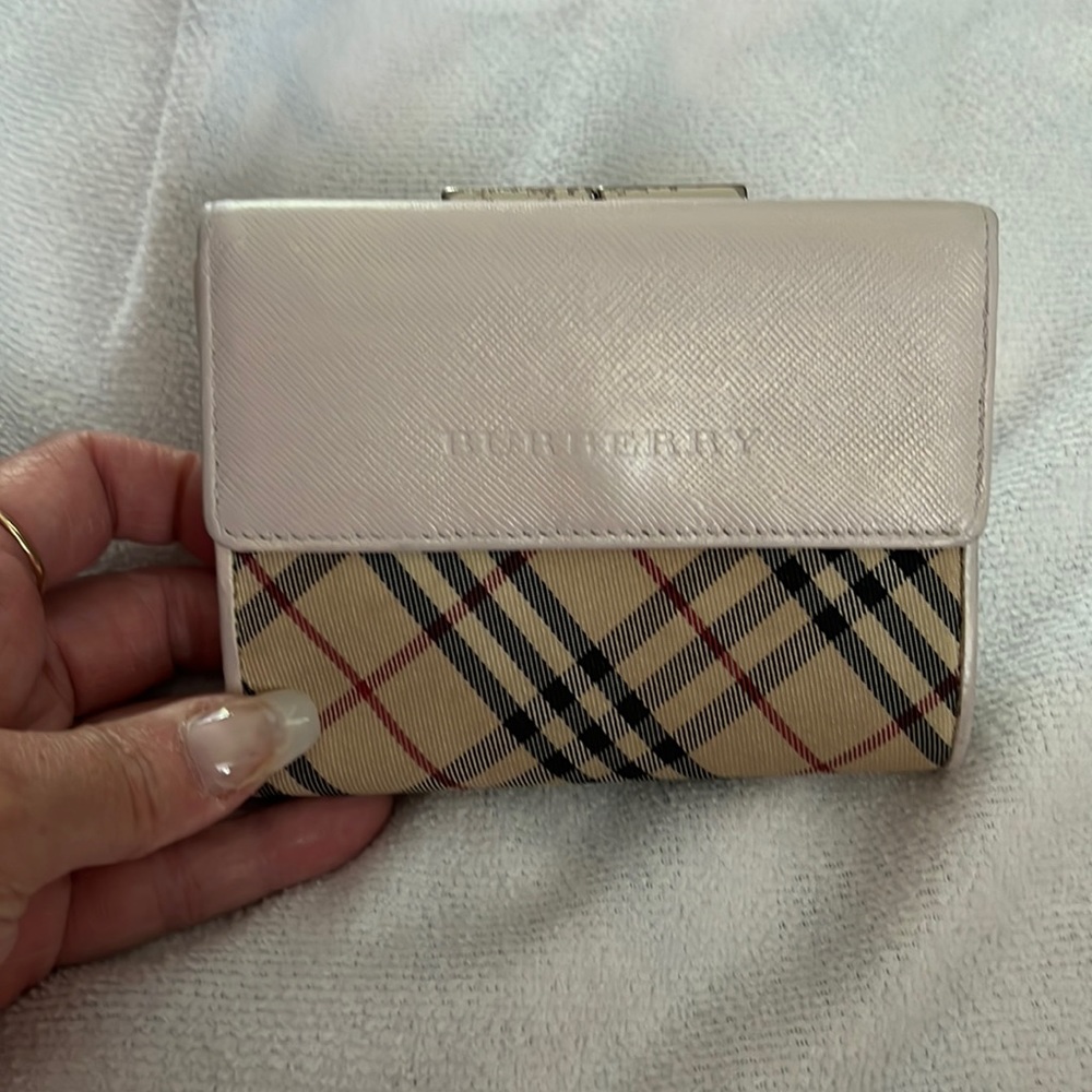 Vintage Burberry Pink Plaid Kiss Lock Trifold